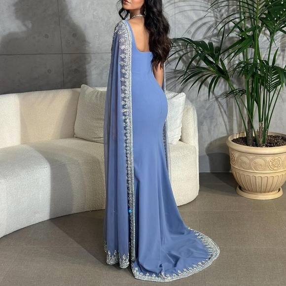 Iridescent Crystals Mermaid Designer Prom Dress with Cape